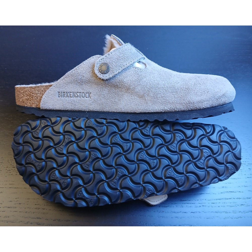 Birkenstock Boston Shearling Clogs Stone Coin Suede Grey EU 42 US Men 9 Women 11